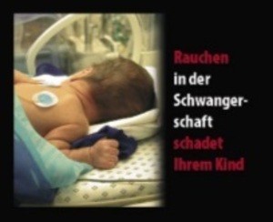 Bild eines Neugeborenen und der Aufschrift: "Rauchen in der Schwangerschaft schadet dem KInd", © Europäische Kommission