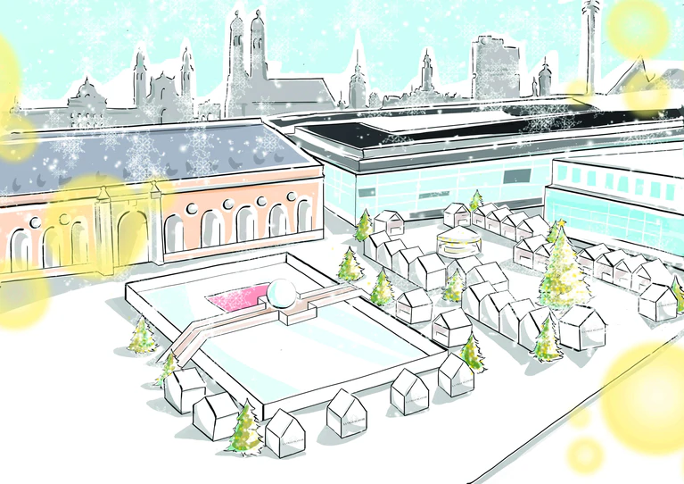 Planung des neuen Weihnachtsmarkts in München Luxus — © Die Planung der weißen Stadt - Foto: Schachzug/Condé Nast