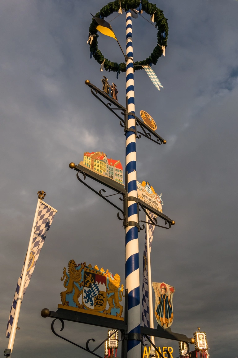 Der Maibaum vor dem Hofbräu-Festzelt — © Am 1. Mai dreht sich wieder alles um den Maibaum.