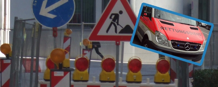Krankenwagen an einer Baustelle — © Symbolfoto
