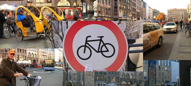 Am Marienplatz ist das Radfahren künftig verboten; Collage
