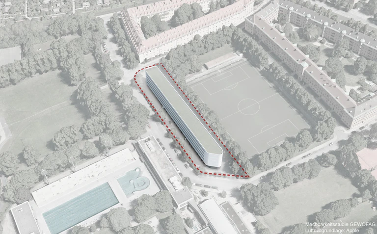 Parkplatz-Überbauung Visualisierung der Architekten — © Foto: Gewofag