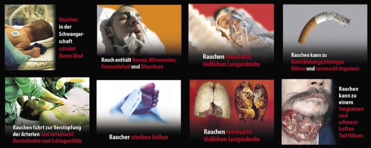 Collage verschiedener Zigaretten-Warnhinweise  — © Europäische Kommission