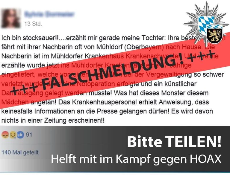 Falschmeldung, Polizei, HOAX — © Screenshot des Posts der Polizei
