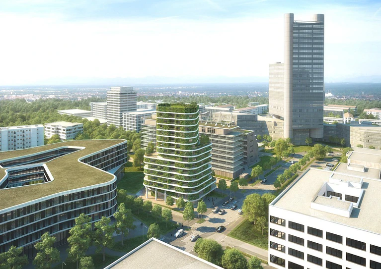 Visualisierung des Bauprojekts "grünes Hochhaus" in München — © Arabellastraße 26 - Liegenschaftsverwaltungs GmbH & Co. KG