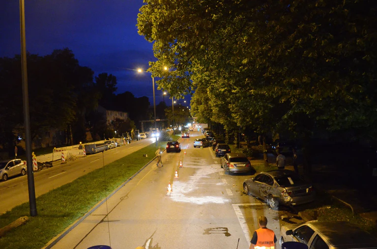 Mehrere geparkte Autos unter Bäumen — © Polizeipräsidium München