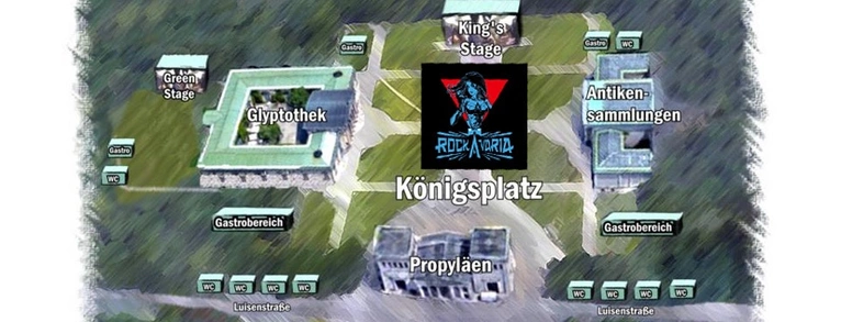 Das Rockavaria soll 2018 auf dem Königsplatz in München stattfinden - erster Lageplan