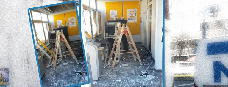 Spuren der Verwüstung: So sieht die Bank nach der Sprengung des Geldautomaten aus