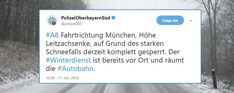 Autobahn gesperrt A8 wegen Schnee