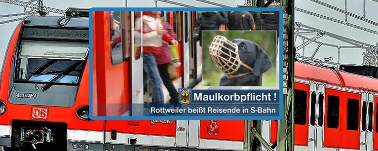 Hund mit Maulkorb in Münchner S-Bahn