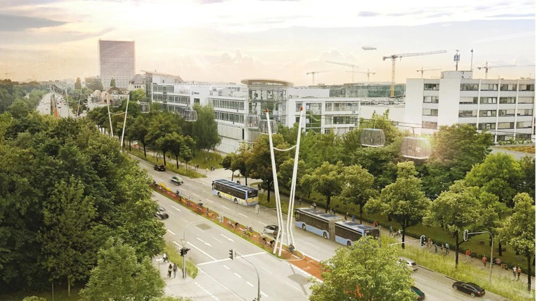 Seilbahn Frankfurter Ring München — © Visualisierung: Staatsministerium für Wohnen, Bau und Verkehr / Bauchplan