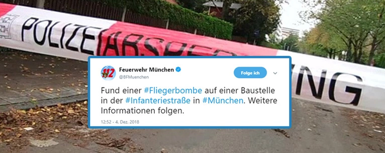Fliegerbombe in der Infanteriestrasse in München