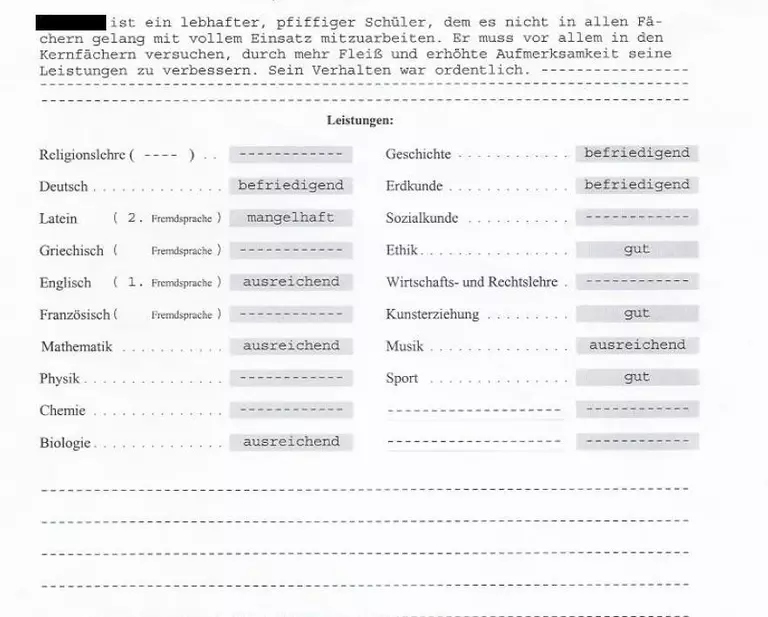 Zeugnis Noten Schule — © Symbolbild.