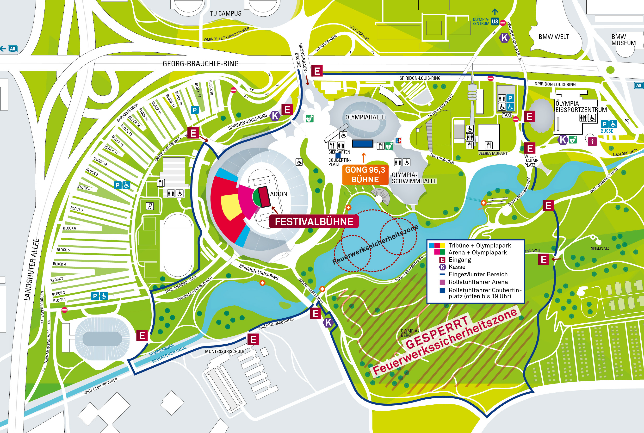 Lageplan vom Münchner Sommernachtstraum im Olympiastadion, Münchner Sommernachtstraum