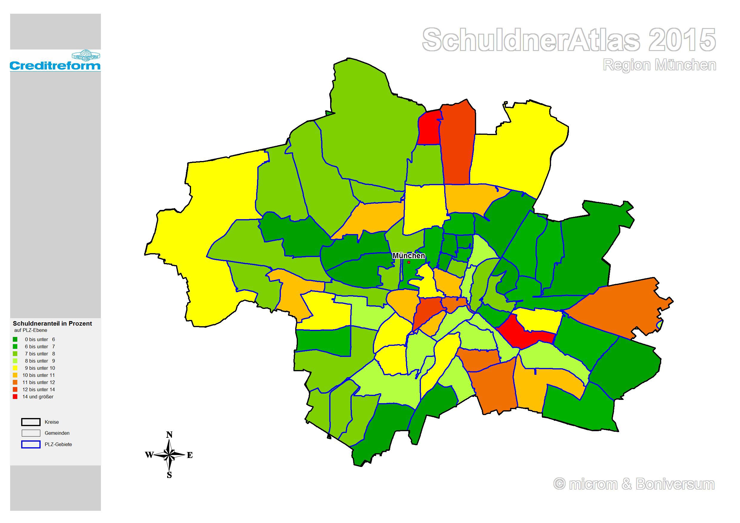 Schuldnerquote nach Stadtteilen - Grafik: Creditreform