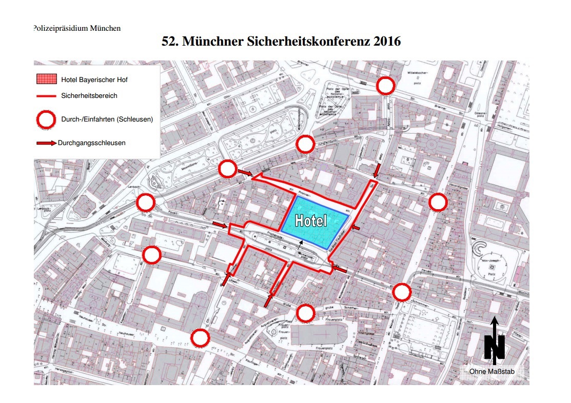 Der Sicherheitsbereich für Die Münchner Sicherheitskonferenz 2016