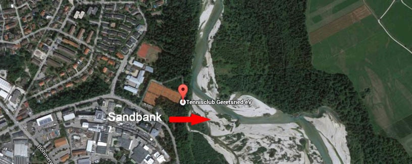 An dieser Sandbank wurden die Gegenstände des Jungen gefunden., An dieser Sandbank wurden die Gegenstände des Jungen gefunden. (Foto: Polizei)