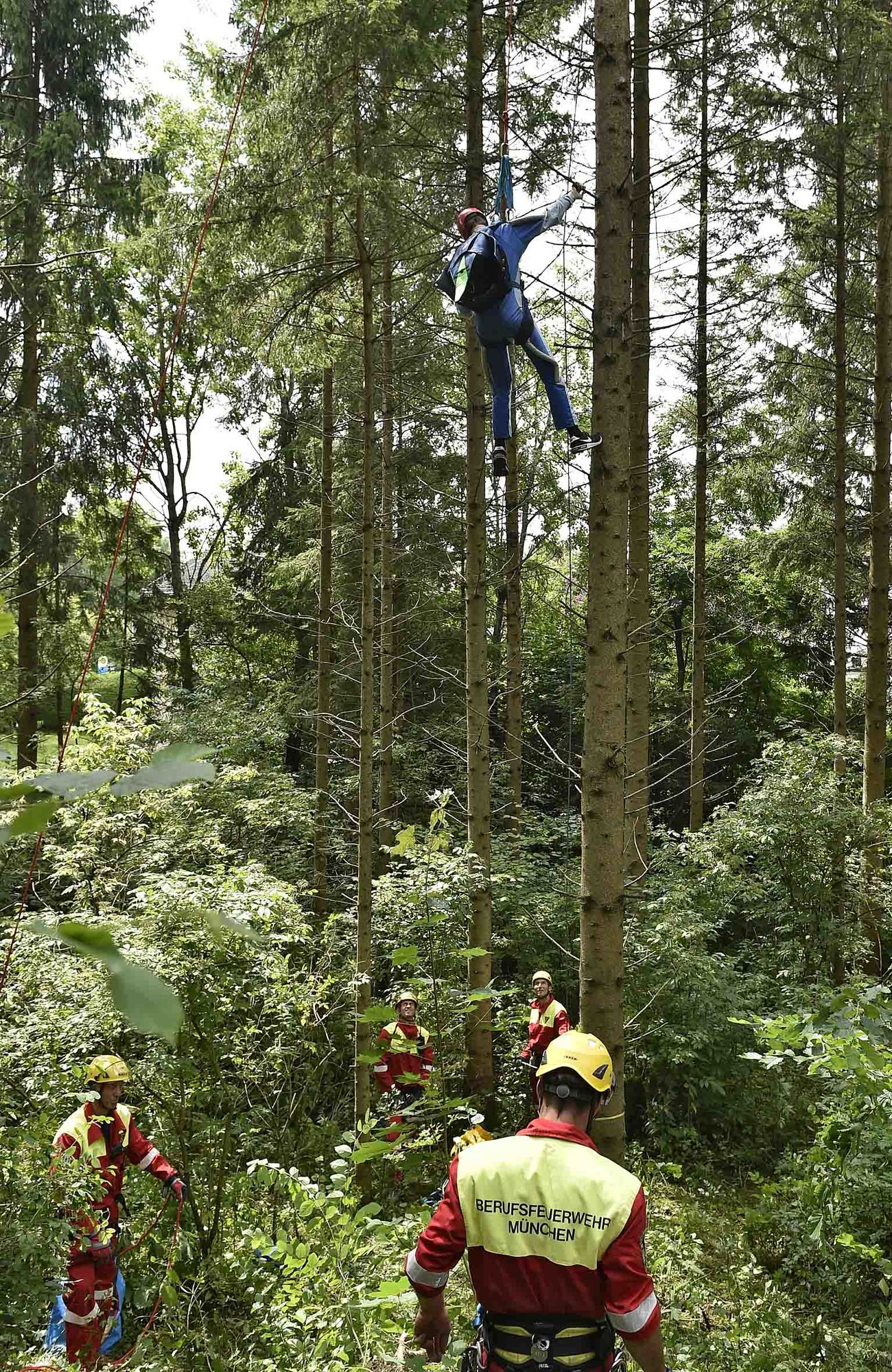 Rettung eines Fallschirmspringers aus einer Baumkrone, Foto: Berufsfeuerwehr München