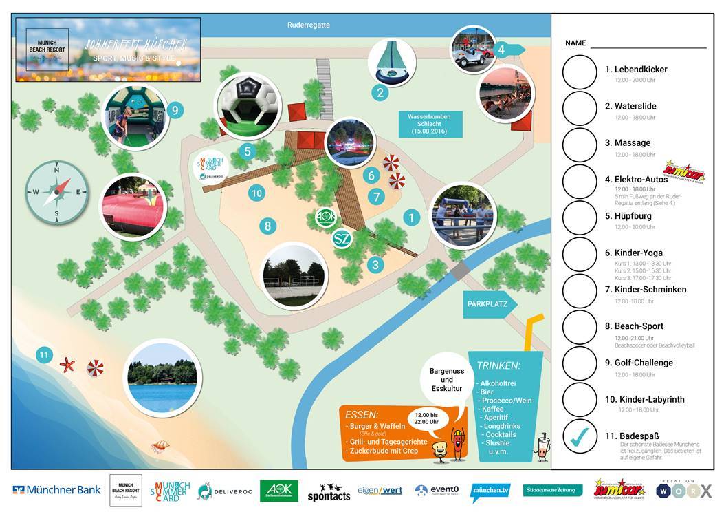 Laufzettel für das Sommerfest auf dem Munich Beach Resort
