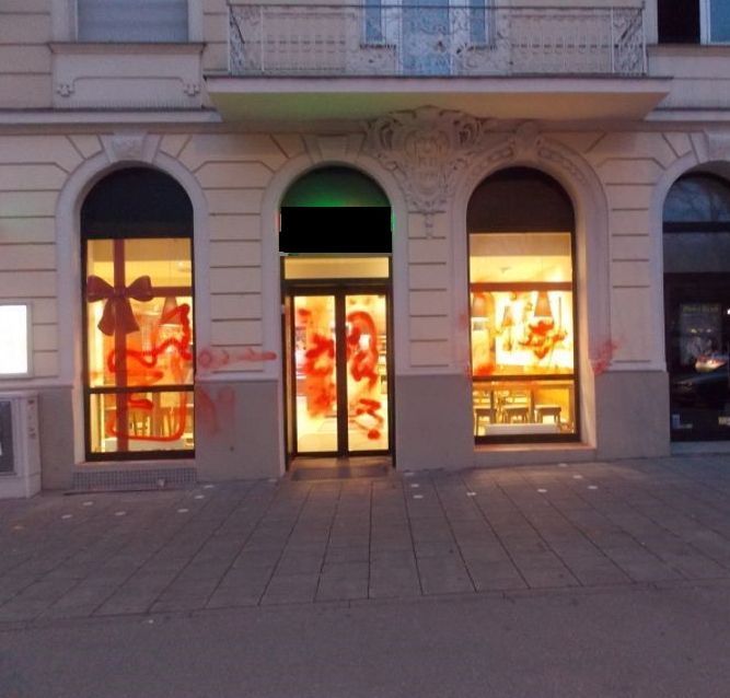 Die Metzgereien wurden in München beschmiert, Foto: Polizei München