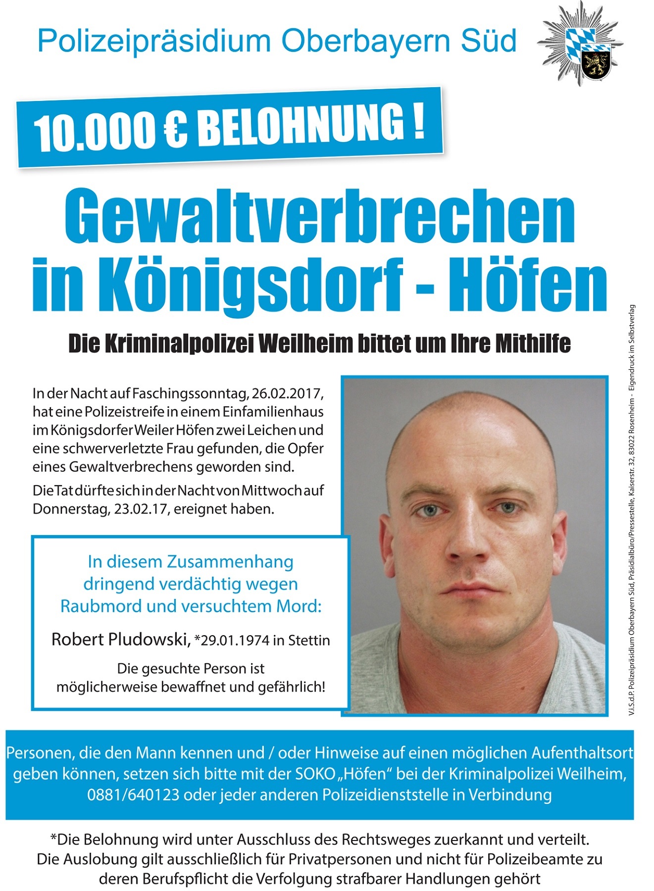 Fahndungsplakat Polizeipräsidium Oberbayern Süd, Polizeipräsidium Oberbayern Süd