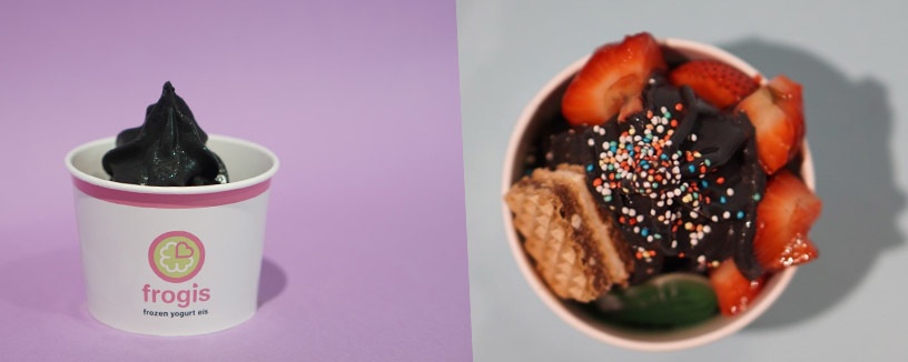 Ein schwarzes Eis in einer Eisdiele in München, Foto: frogis frozen yogurt