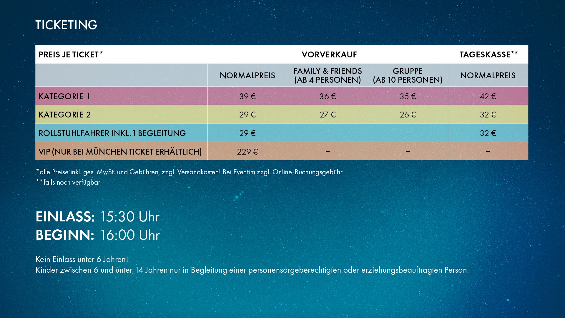 Preisliste Sommernachtstraum 2018 in München